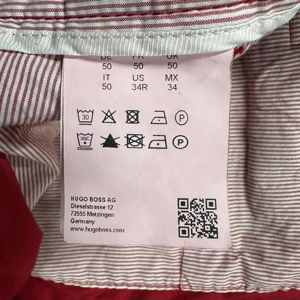 Hugo Boss Mens Red Stretch Cotton Chino Trousers Pants Size 34R